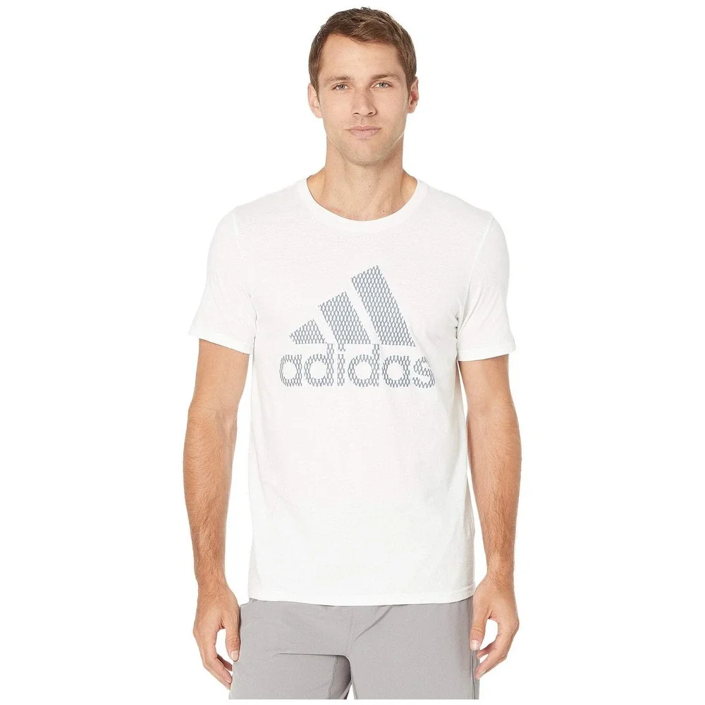Adidas Graphic T-Shirt Mens White Short Sleeve Badge of Sport Logo Tee